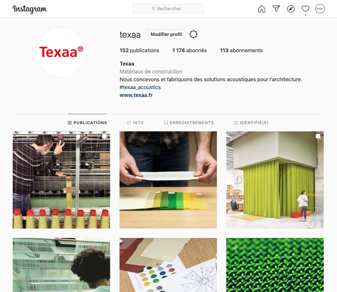 Gestion du compte Instagram de la société Texaa.